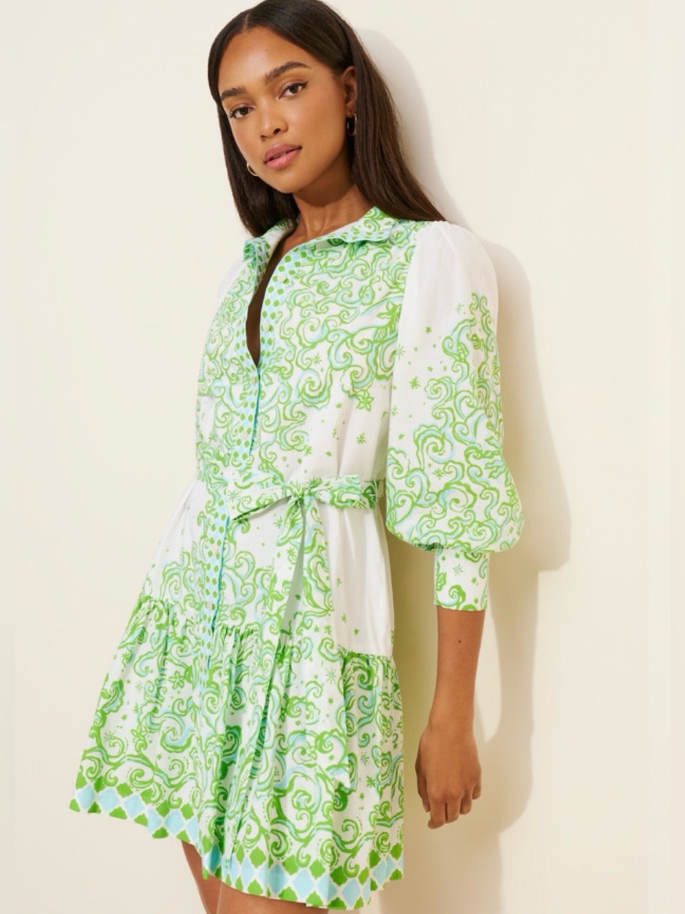 NWOT Lilly Pulitzer Drena Dress Size 4 White Green Cottage  Luxury Button Down
